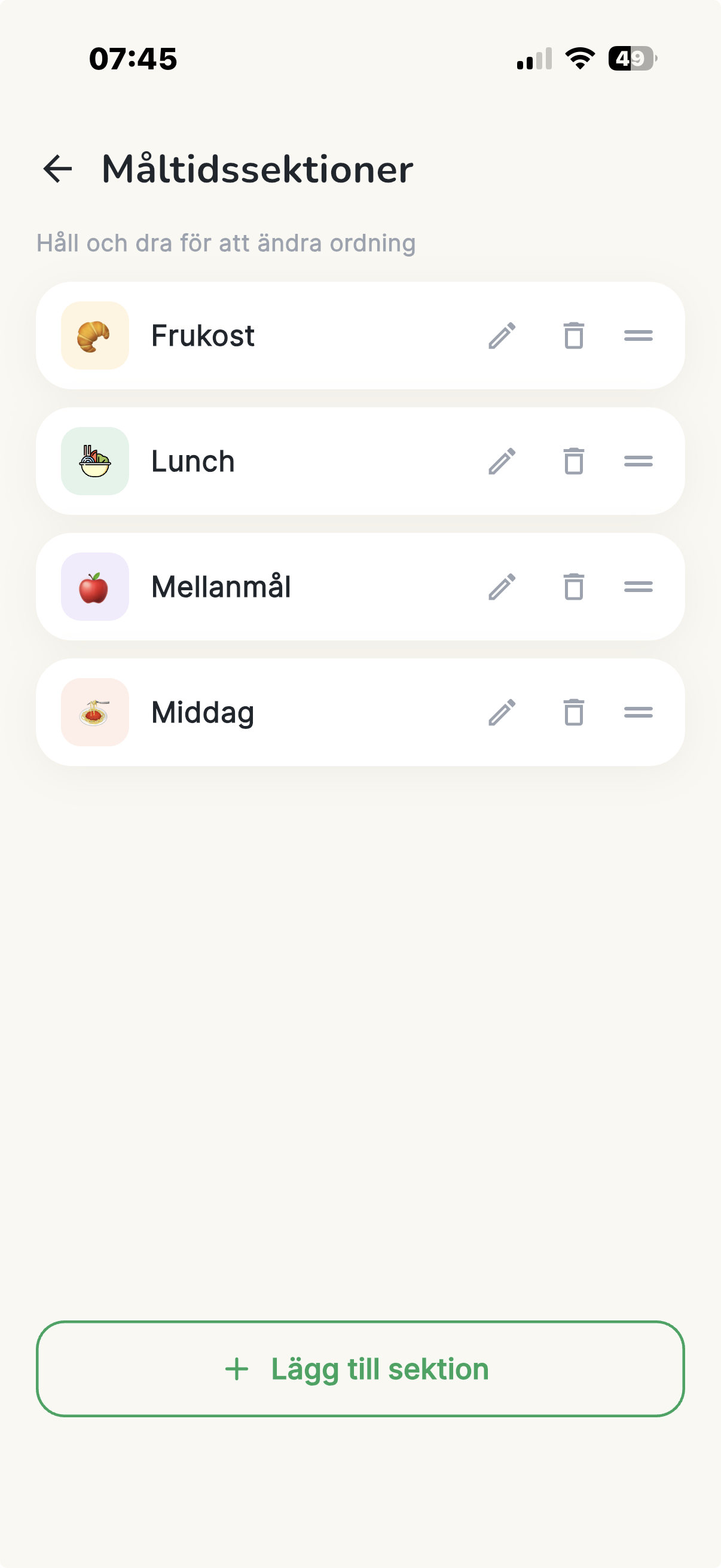 Egna måltidssektioner i Morot
